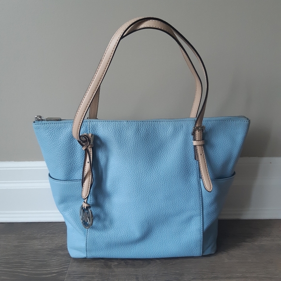 MICHAEL Michael Kors Handbags - Michael Michael Kors Jet Set tote bag.  Bright baby blue leather 2 nude straps